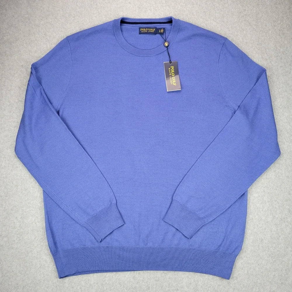 Polo Golf Ralph Lauren Sweater Mens L Blue Merino Wool Crewneck Ivy Golf Club 2